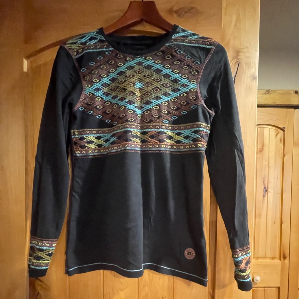 Double D Ranch Black Long Sleeve with Colorful Geometric Design